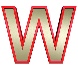 Poster - One letter from brushed gold with red frame alphabet set, isolated on white. 3D illustration.