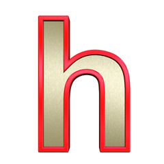 Poster - One lower case letter from brushed gold with red frame alphabet set, isolated on white. 3D illustration.