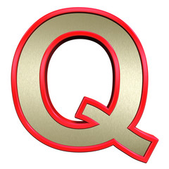 Poster - One letter from brushed gold with red frame alphabet set, isolated on white. 3D illustration.