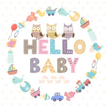 Baby Shower Card With A Text Hello Baby