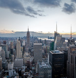 Fototapeta  - Aerial view of Manhattan Skyline at sunset - New York, USA