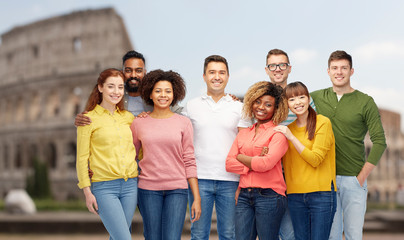 Wall Mural - international group of happy people over coliseum