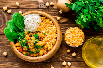 Pumpkin, red lentil, chickpea curry and greek yogurt