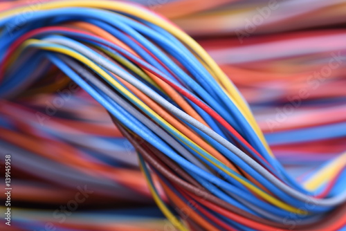Fotografie, Obraz Closeup of cable and wire in computer network systems
