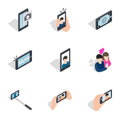 Wall Mural - Taking photo icons set, isometric 3d style