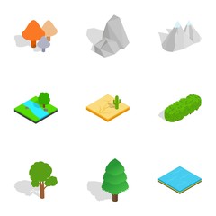 Poster - Summer landscape icons set, isometric 3d style