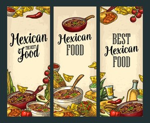 Wall Mural - Vertical poster with Mexican traditional food and ingredient.