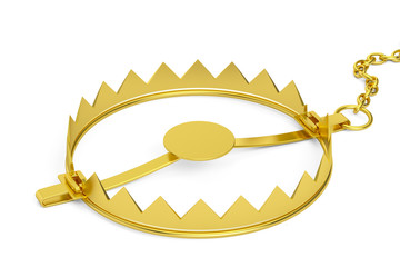 Poster - empty golden bear trap, 3D rendering