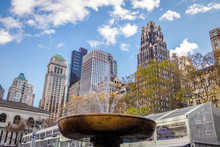 Bryant Park Fountain And Buildings - New York, USA