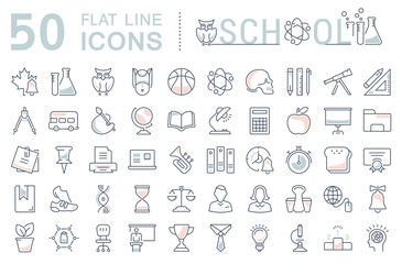 Wall Mural - set vector flat line icons school