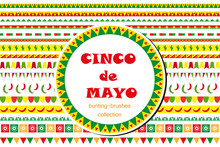 Cinco De Mayo Celebration Set Of Borders, Ornaments, Bunting. Flat Style, Isolated On White Background. Vector Illustration, Clip Art