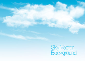 Aufkleber - Blue sky background with white  transparent clouds. Vector background.