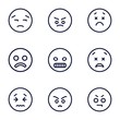 Set of 9 unhappy outline icons