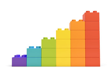 Fototapete - 3d rendering of colorful stairs made of many bricks on white background.