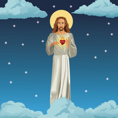 jesus christ sacred heart night background vector illustration eps 10