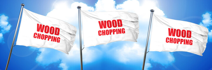 Wall Mural - wood chopping sign background, 3D rendering, triple flags