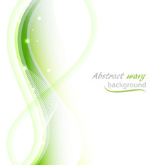Fototapete - Abstract vector background with transparent green wavy lines.