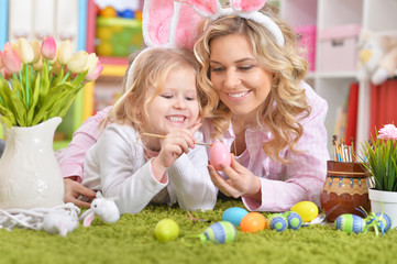 Happy family  preparing for Easter