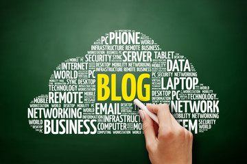 Poster - blog word cloud collage, technology business concept background on blackboard