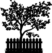 Wooden Fence With Grass And Tree Silhouette Isolated Vector Symbol Icon Design.
