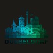 Düsseldorf - Stadt am Rhein nachts - abstrakte Grafik mit Sehenswürdigkeiten Denkmälern Bauten Architektur