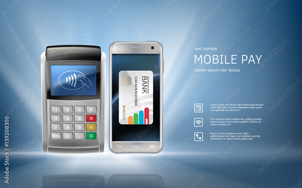 Vector illustration in a realistic style the concept of mobile payments ...