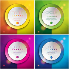Wall Mural - Abstract vector backgrounds set of 4. Round paper notes on the colorful, circular background. Each item contains space for own text. Vector illustration. Eps10.