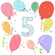 Happy fifth birthday. Colorful balloon greeting card 
