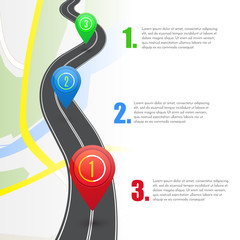 Poster - Road infographic with red pointers, vector illustration