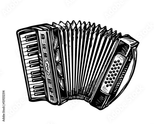 Fotomural Hand-drawn vintage accordion, bayan