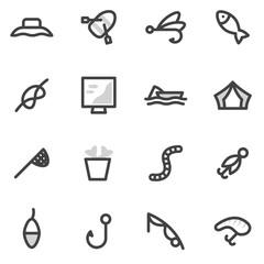 set of vector icons of fishing, camping, hunting, hiking.