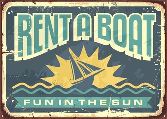 Retro tin sign design for boat rentals