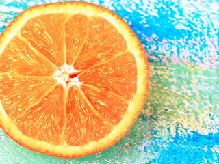 Oranges closeup on wooden background. hand made.