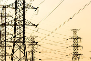 silhouette of high voltage electrical pole structure