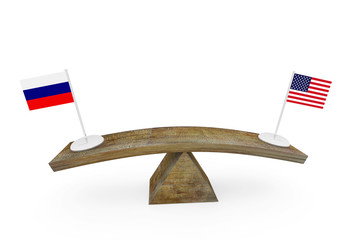 Wall Mural - Concept of diplomatic relationship between United States and Russia. 3d render