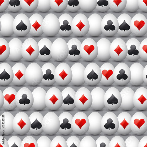 Seamless gambling background with red and black symbols over easter eggs, vector illustration плакат