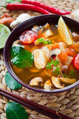 Wall Mural - Vietnamese Tofu Soup with Mushrooms and Tomato . 