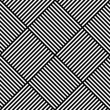 Vector Abstract Geometric Seamless Pattern. Weaving Textile Fabric With Black And White Crossed Straight Lines. Checked Background Texture In Diagonal Arrangement.