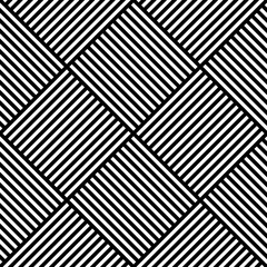 Canvas Print - Vector abstract geometric seamless pattern. Weaving textile fabric with black and white crossed straight lines. Checked background texture in diagonal arrangement.