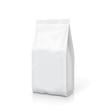 White foil or paper food stand up snack bag clipping path. Blank sachet packaging illustration. Vector isolated template