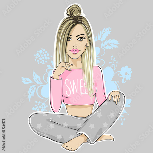 Cute vector girl. Fashion illustration in sketch style