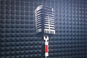 Poster - Microphone on dark background closeup