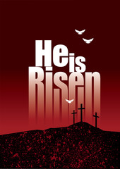 Wall Mural - He is Risen Easter crosses and doves on horizon