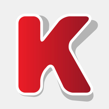 Letter K sign design template element. Vector. New year reddish icon with outside stroke and gray shadow on light gray background.