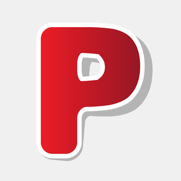 Letter P sign design template element. Vector. New year reddish icon with outside stroke and gray shadow on light gray background.