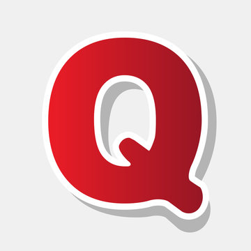 Letter Q sign design template element. Vector. New year reddish icon with outside stroke and gray shadow on light gray background.