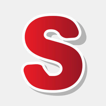 Letter S sign design template element. Vector. New year reddish icon with outside stroke and gray shadow on light gray background.