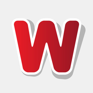 Letter W sign design template element. Vector. New year reddish icon with outside stroke and gray shadow on light gray background.