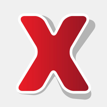 Letter X sign design template element. Vector. New year reddish icon with outside stroke and gray shadow on light gray background.