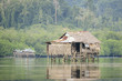 Bamboo and nipa hut on stilts in low tide, Port Barton, Philippines